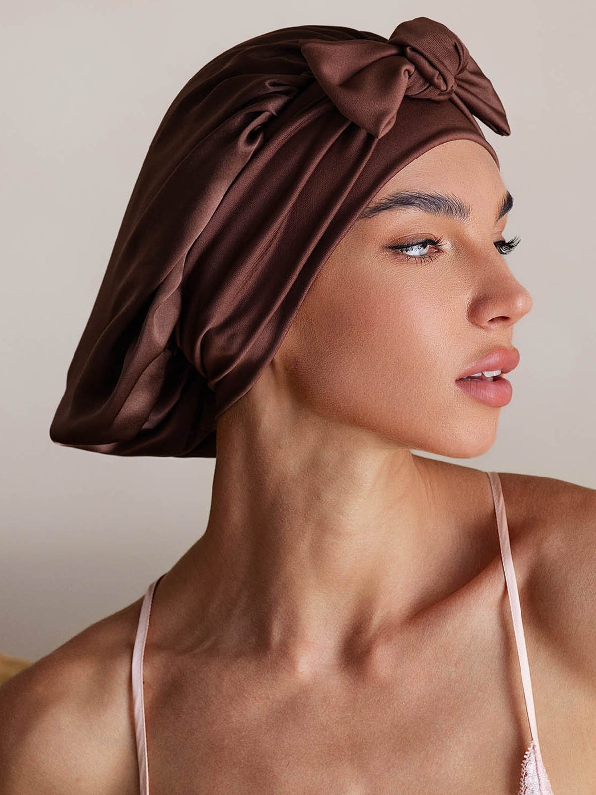 SilkSilky-AU Pure Silk Sleep Cap Coffee 005