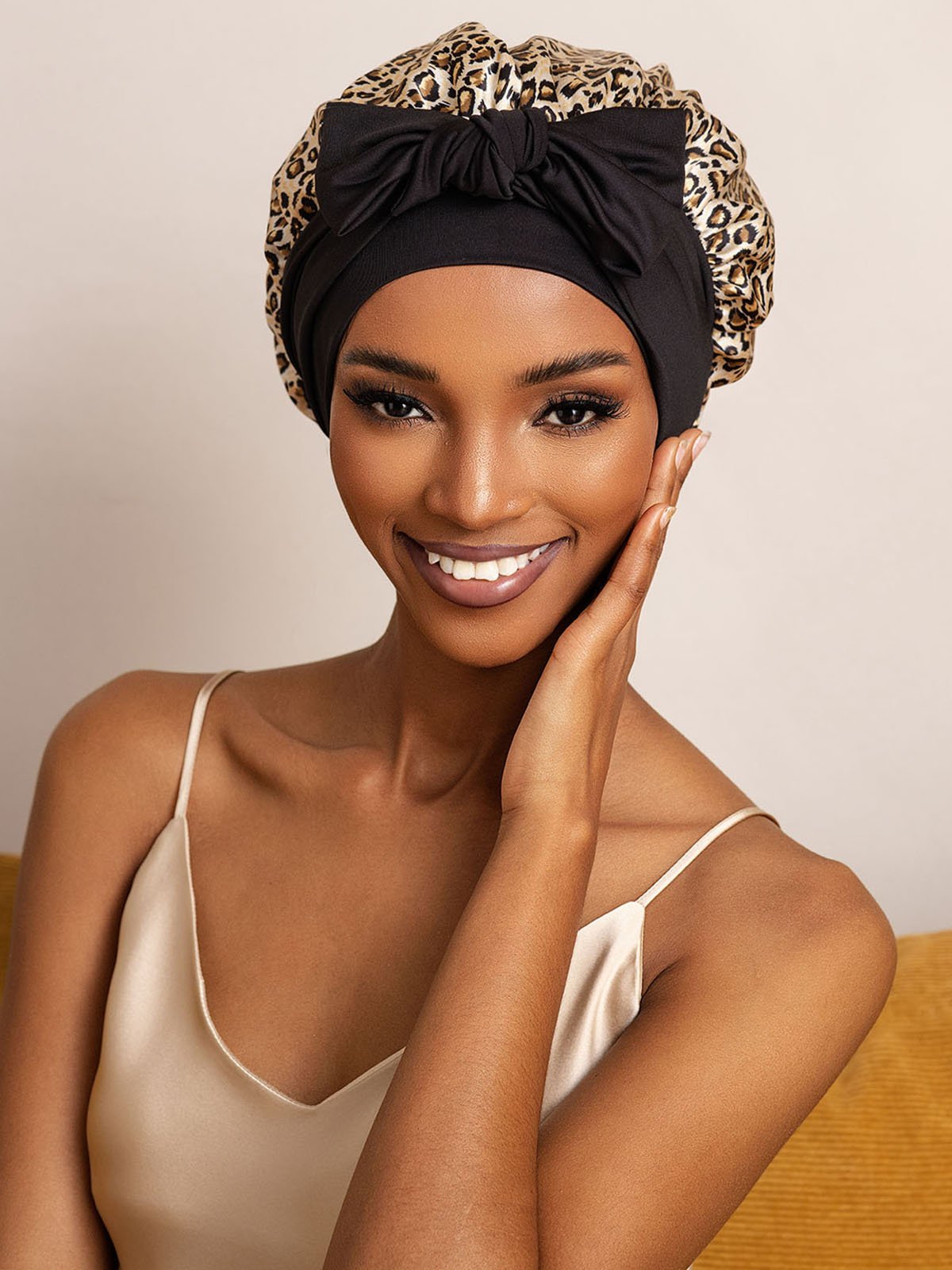 SilkSilky-AU Pure Silk Sleep Cap Leopard 001