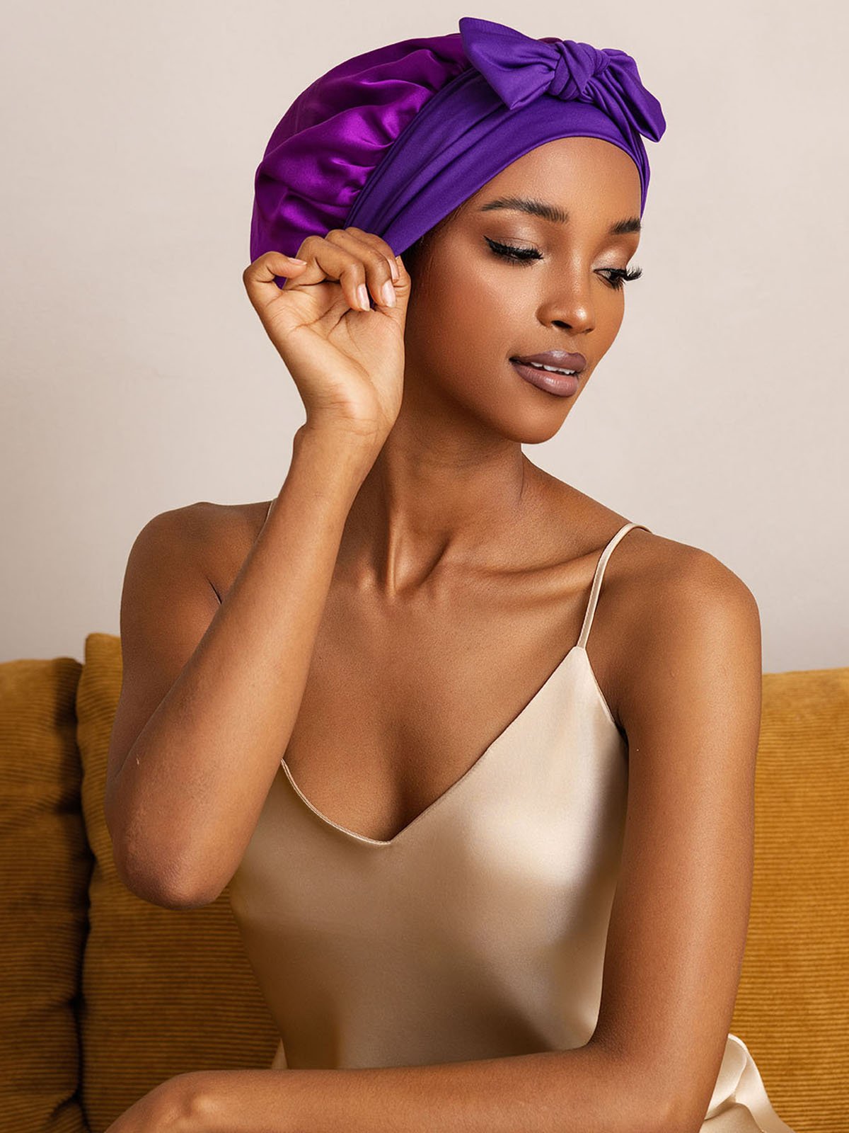 SilkSilky-AU Pure Silk Sleep Cap Purple 003