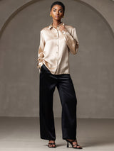 [Champagne] SilkSilky-AU Long Sleeve Lapel Collar Women's Shirt 008