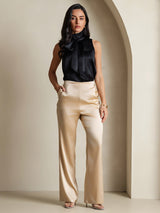 [Black] SilkSilky-AU 19Momme Stretch Silk Charmeuse Sleeveless High Neck Blouse 001