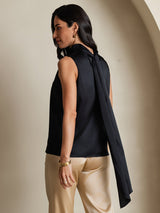 [Black] SilkSilky-AU 19Momme Stretch Silk Charmeuse Sleeveless High Neck Blouse 002
