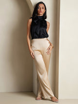 [Black] SilkSilky-AU 19Momme Stretch Silk Charmeuse Sleeveless High Neck Blouse 008