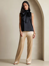 [Black] SilkSilky-AU 19Momme Stretch Silk Charmeuse Sleeveless High Neck Blouse 009