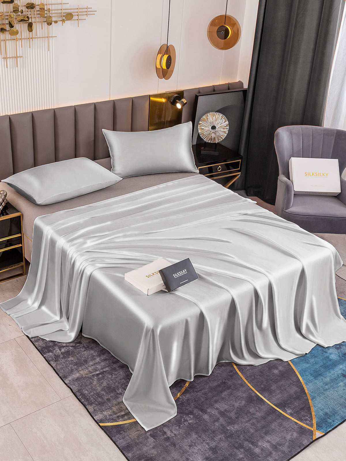 [Silver] SilkSilky-AU 19Momme Pure Silk Bedding Set 001