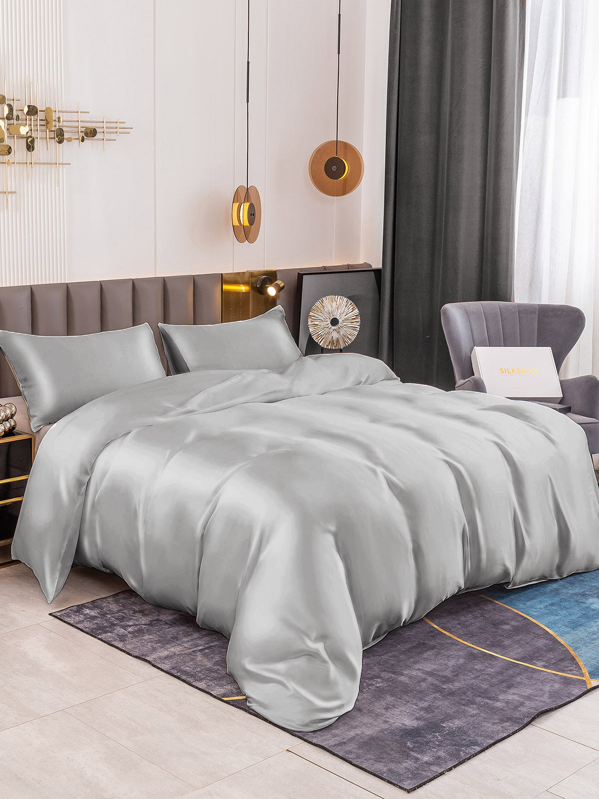 [Silver] SilkSilky-AU 19Momme Pure Silk Bedding Set 001