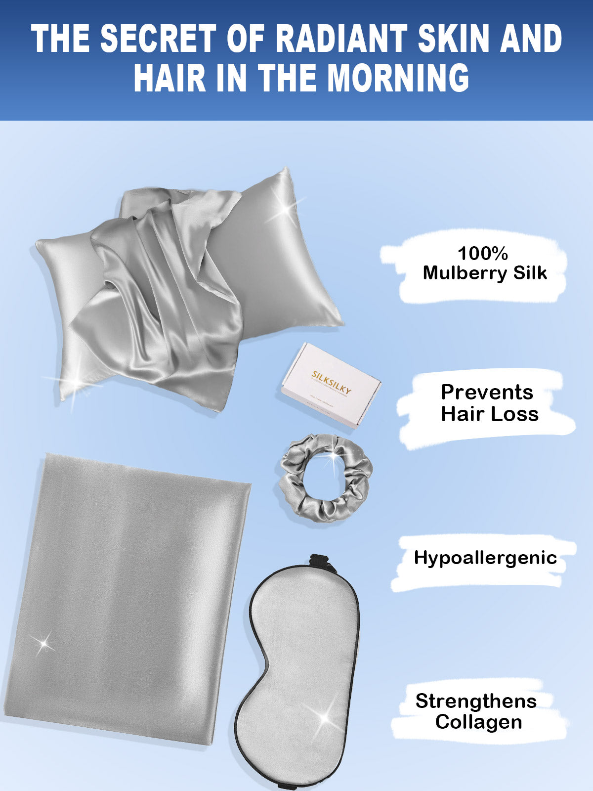 [Silver] SilkSilky-AU 19Momme Pure Silk Pillowcase Set 002