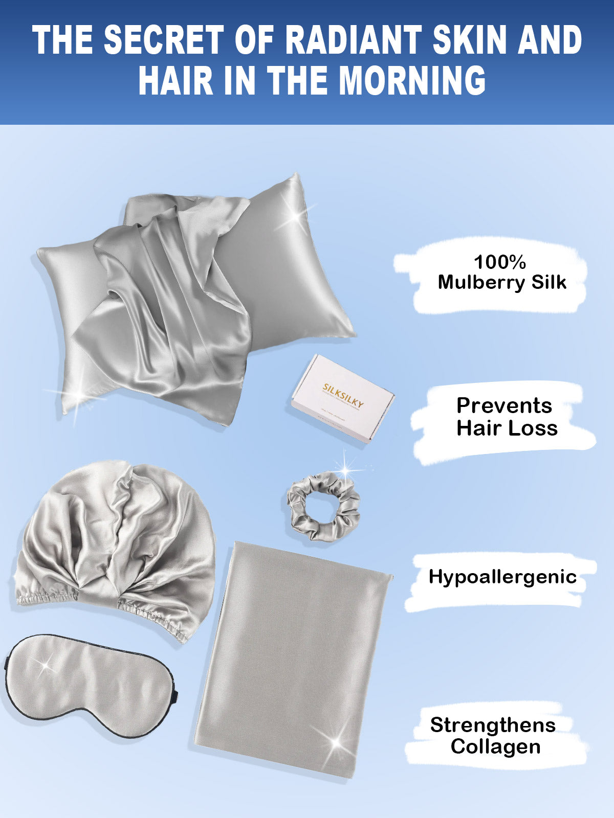 [Silver] SilkSilky-AU 19Momme Pure Silk Pillowcase Set 002