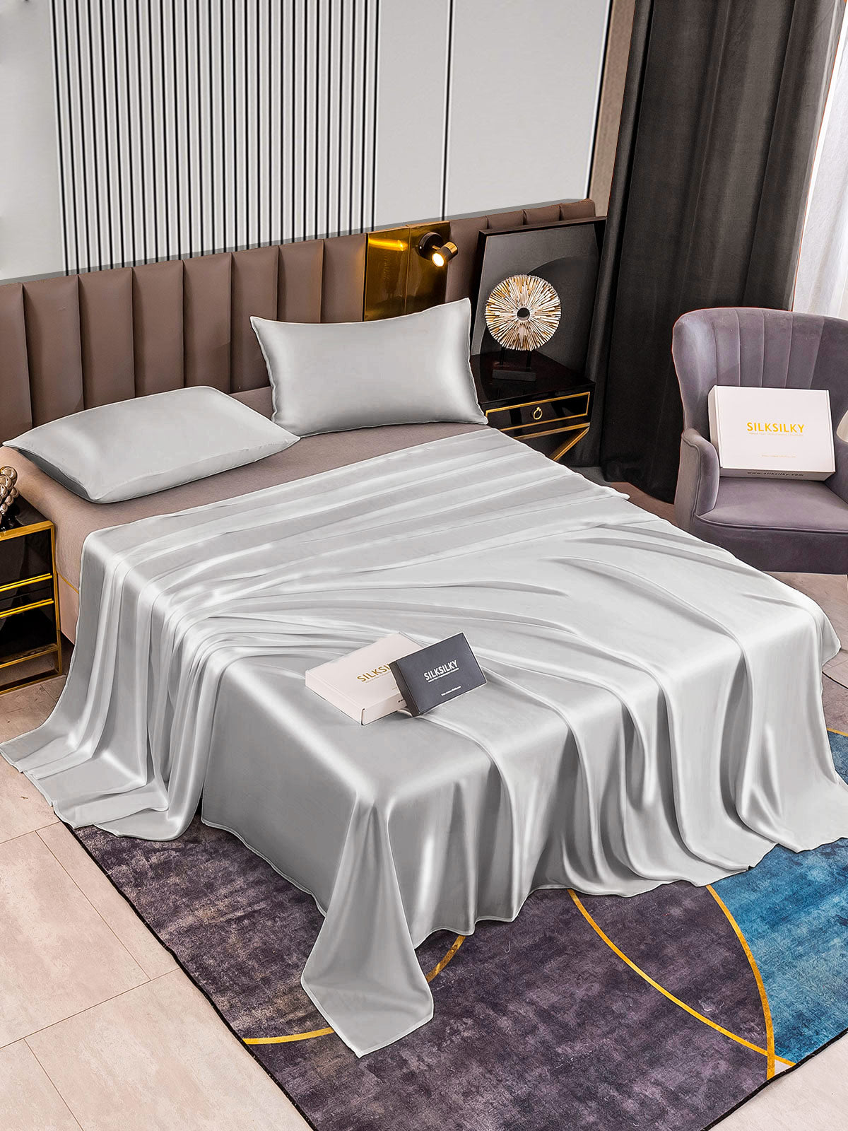 [Silver] SilkSilky-AU 22Momme Pure Silk Bedding Set 002