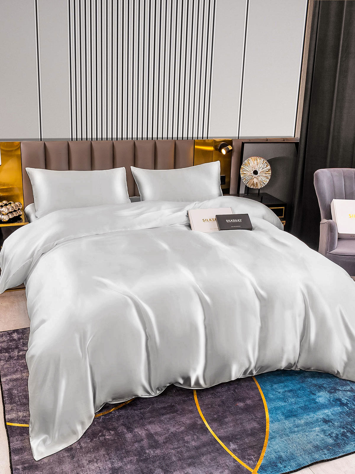 [Silver] SilkSilky-AU 22Momme Pure Silk Bedding Set 005