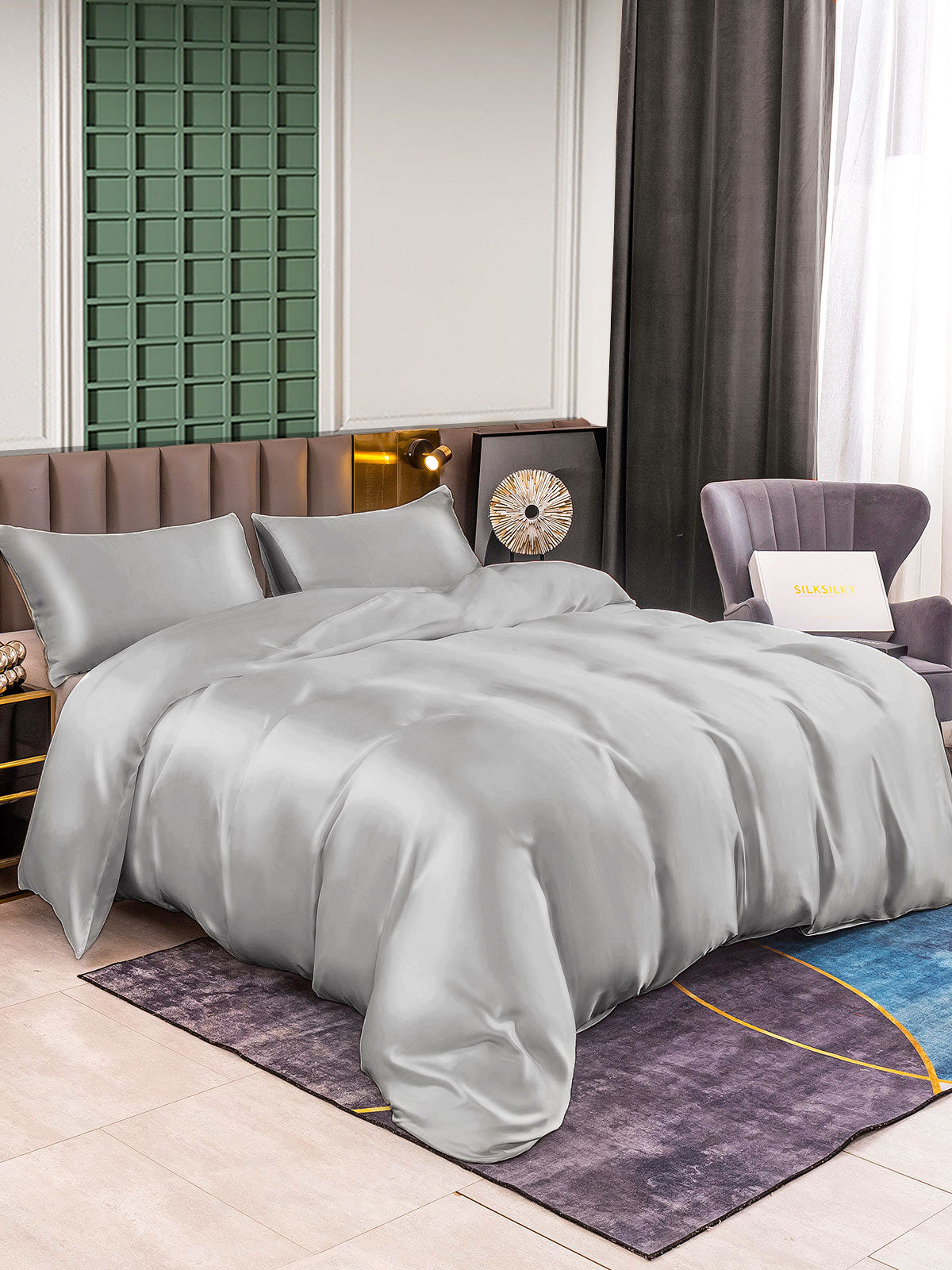 [Silver] SilkSilky-AU 25Momme Pure Silk Bedding Set 001