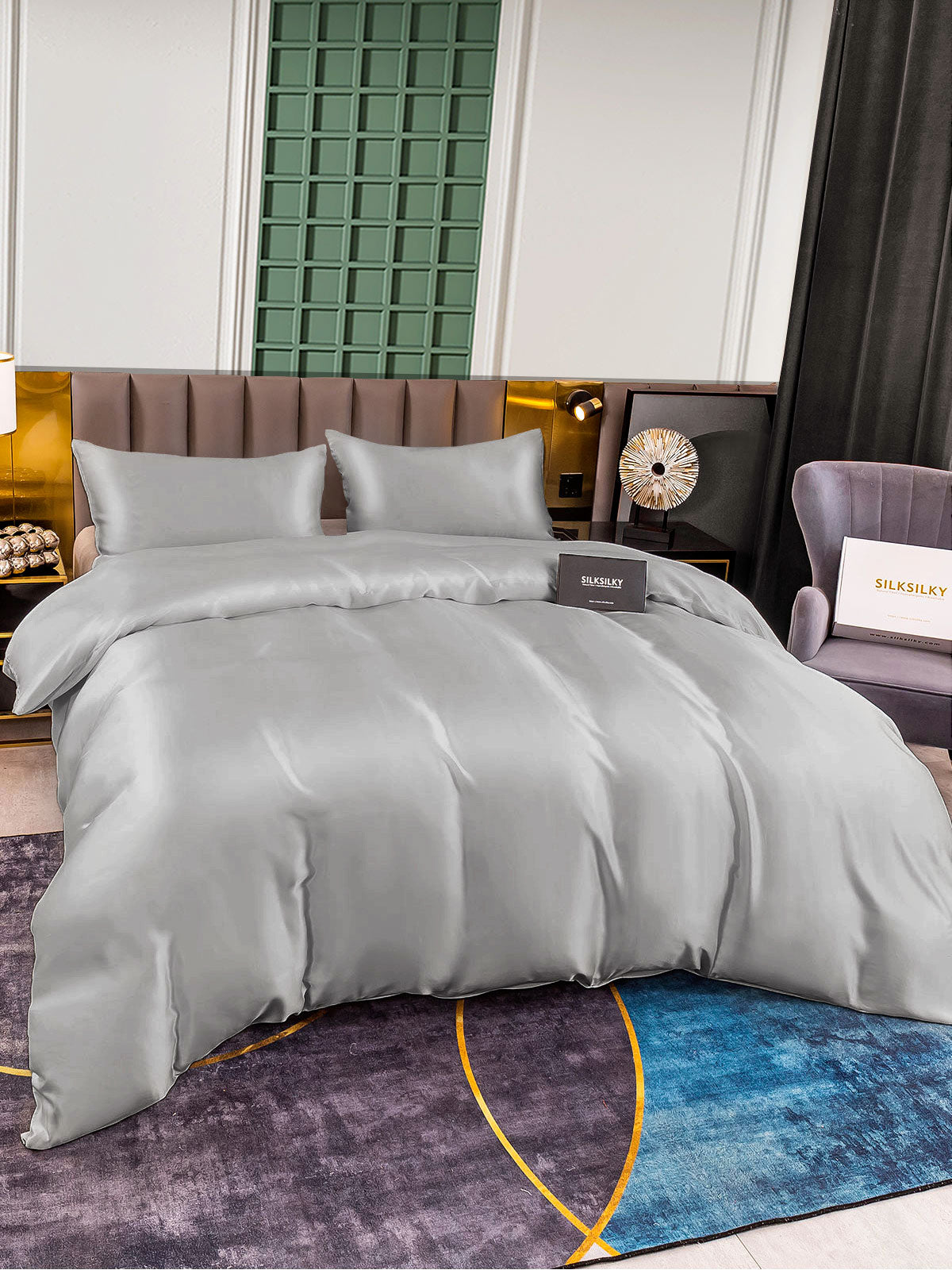 [Silver] SilkSilky-AU 25Momme Pure Silk Bedding Set 003