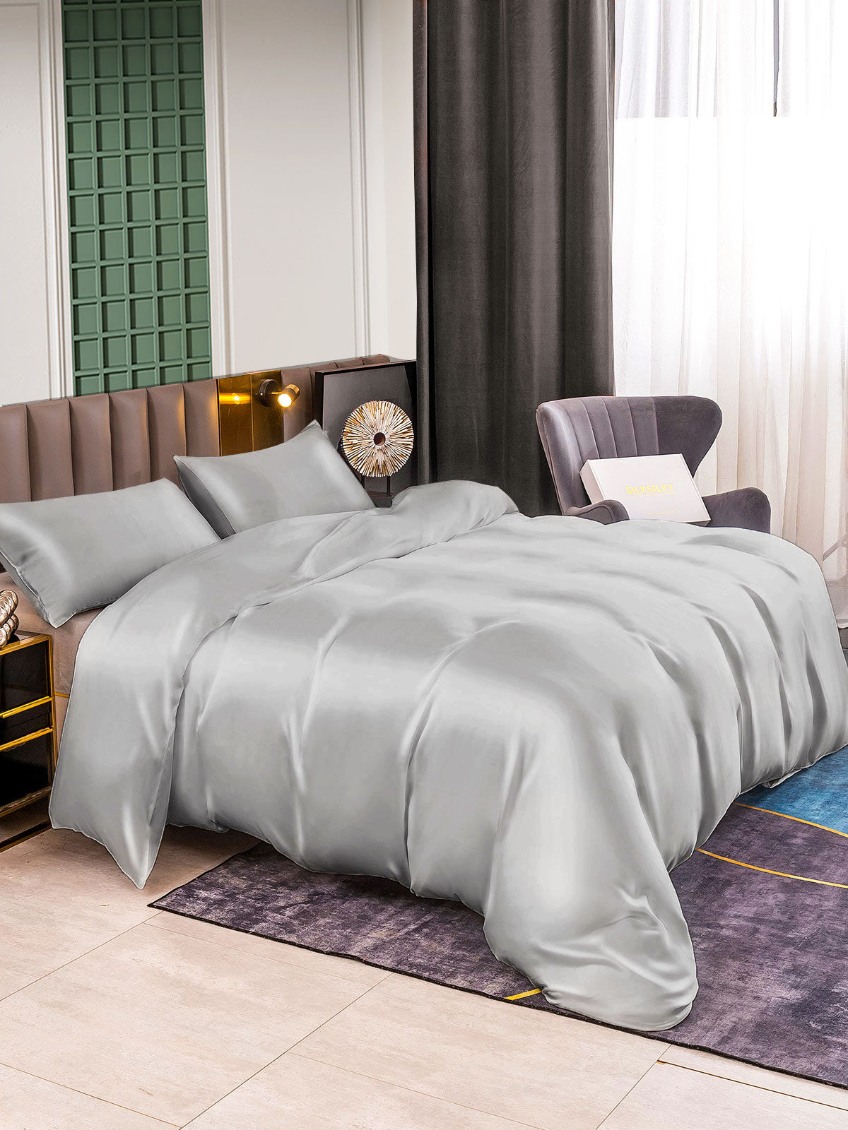 [Silver] SilkSilky-AU 25Momme Pure Silk Bedding Set 004