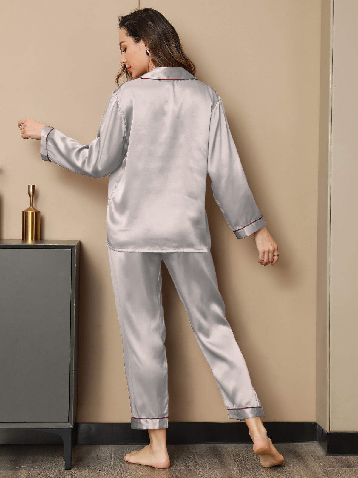 [Silver] SilkSilky-AU Pure Silk Long Sleeve Lapel Women's Pyjamas 003