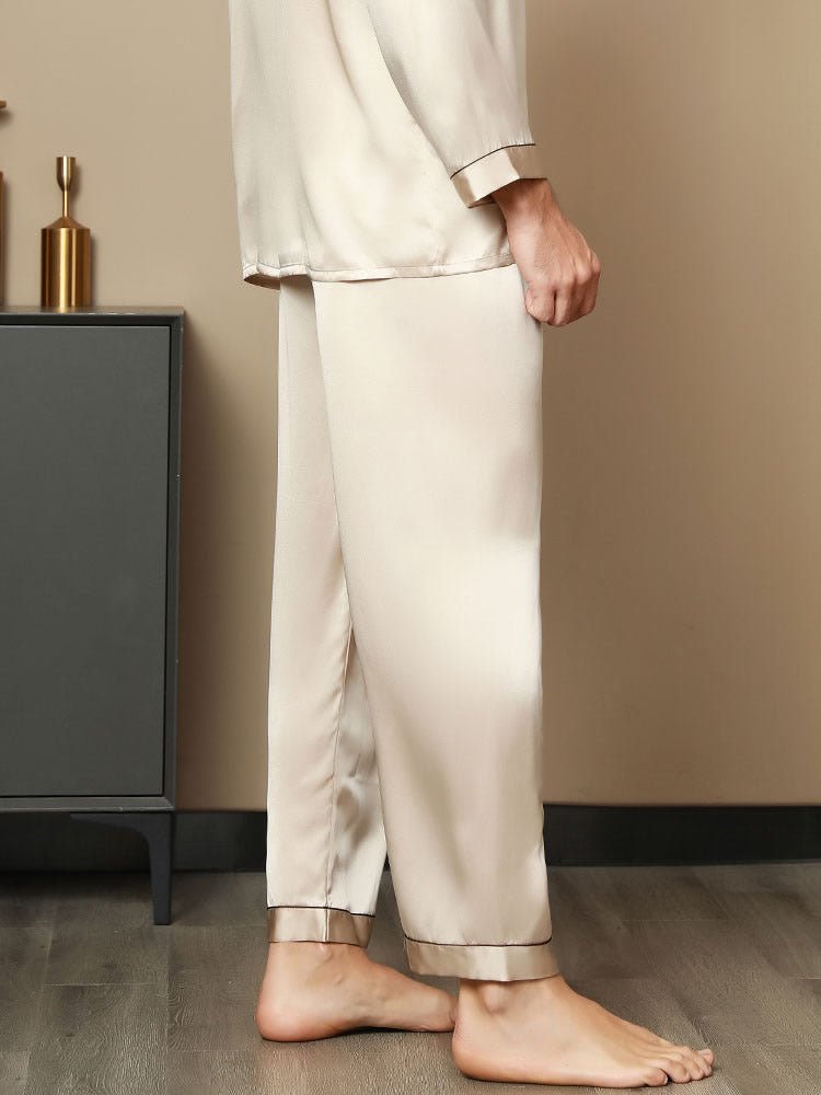 [Tan] SilkSilky-AU Pure Silk Mens Sleep Bottoms 002