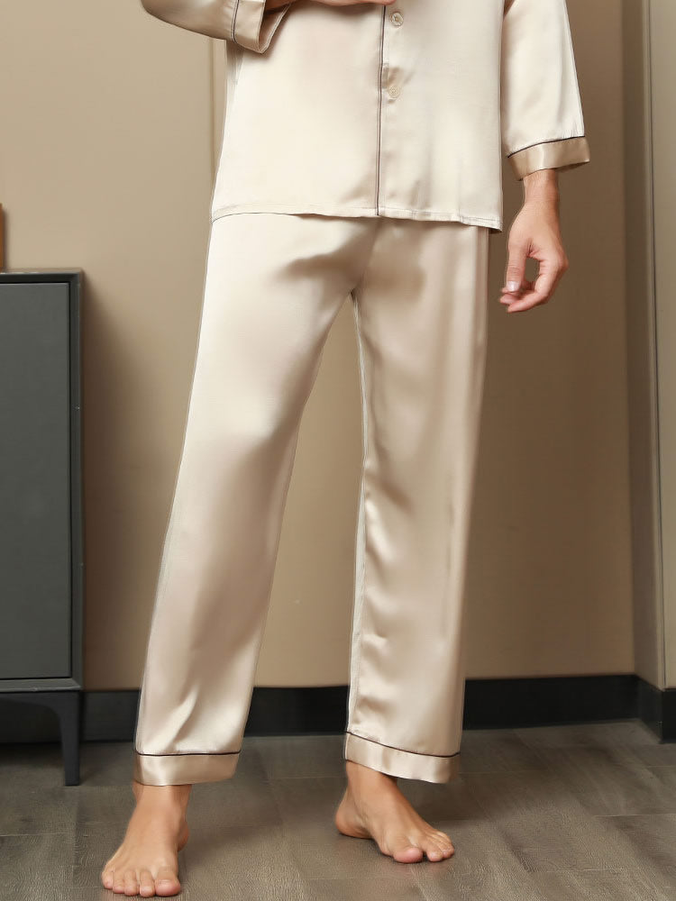[Tan] SilkSilky-AU Pure Silk Mens Sleep Bottoms 003