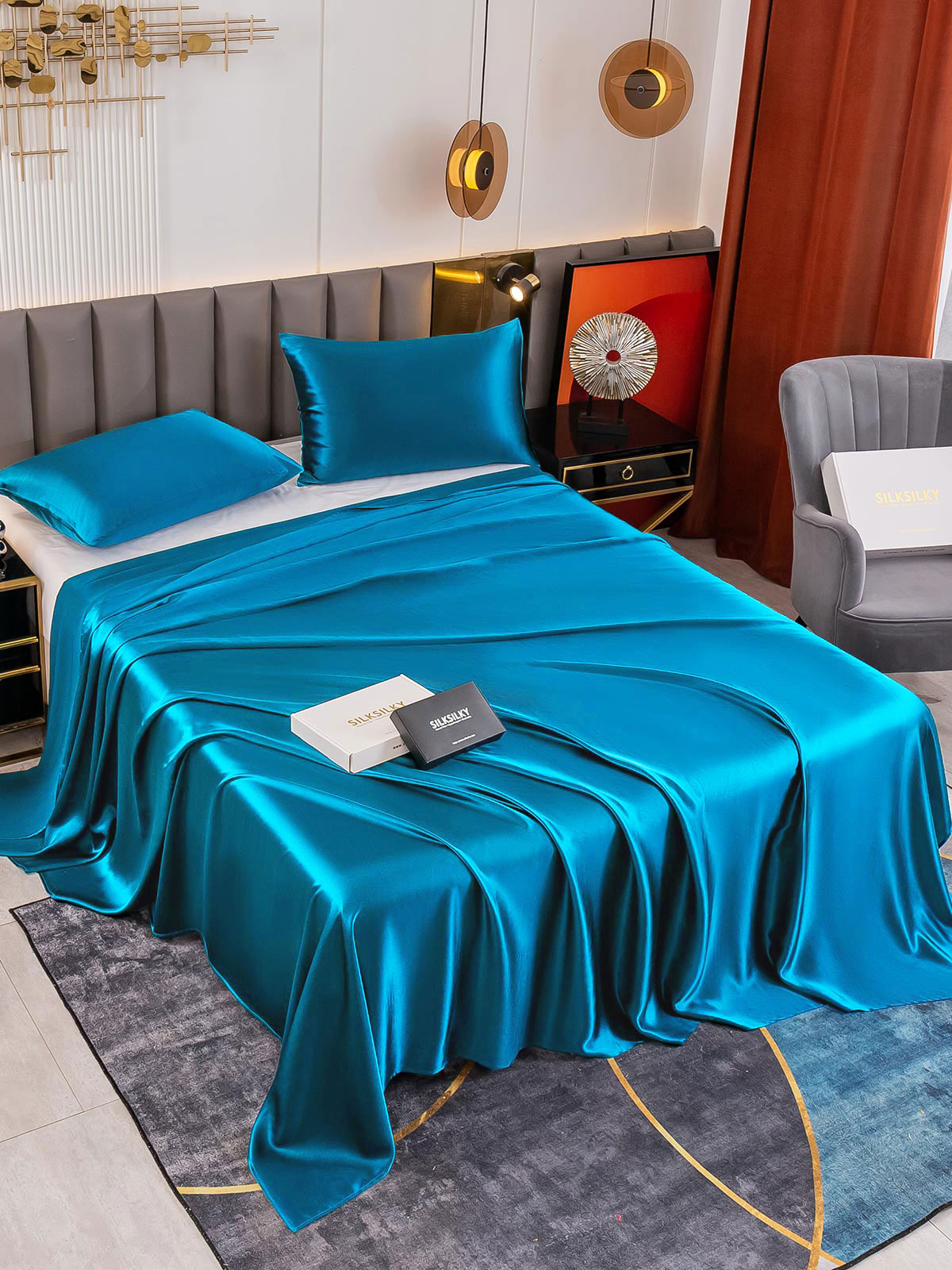 [Teal] SilkSilky-AU 19Momme Pure Silk Bedding Set 001