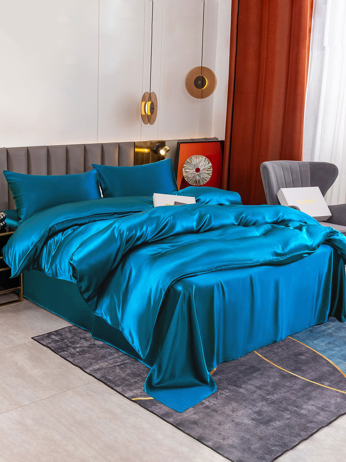 [Teal] SilkSilky-AU 19Momme Pure Silk Bedding Set 001