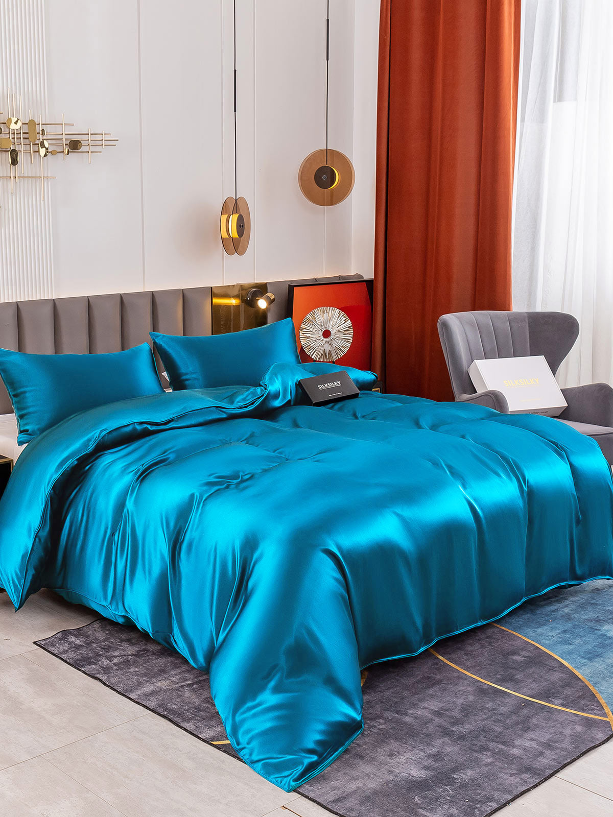 [Teal] SilkSilky-AU 19Momme Pure Silk Bedding Set 001