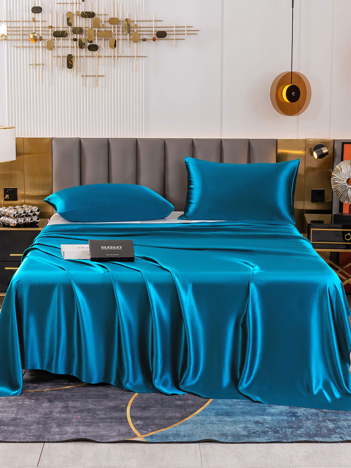 [Teal] SilkSilky-AU 19Momme Pure Silk Bedding Set 002