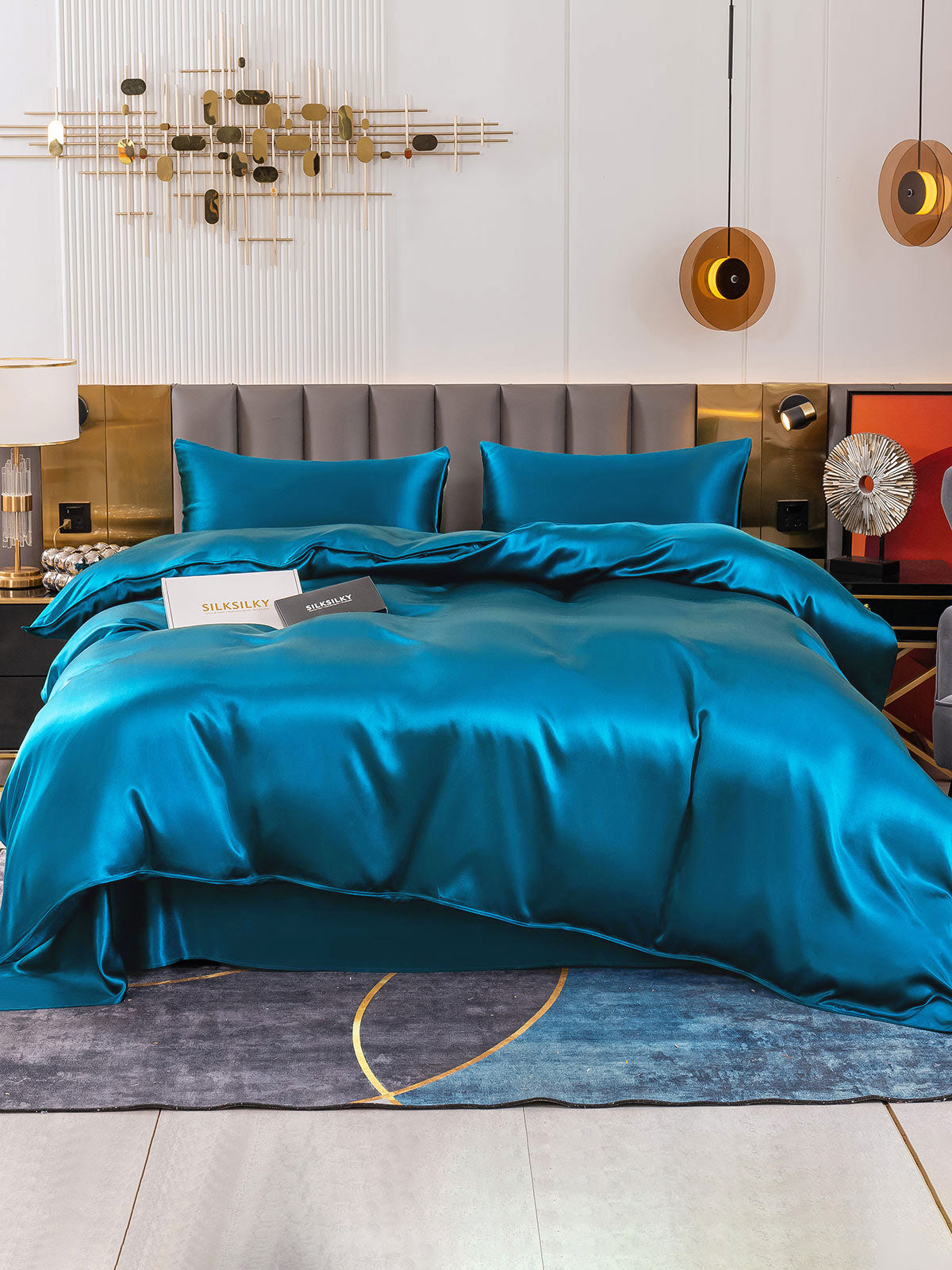 [Teal] SilkSilky-AU 19Momme Pure Silk Bedding Set 002