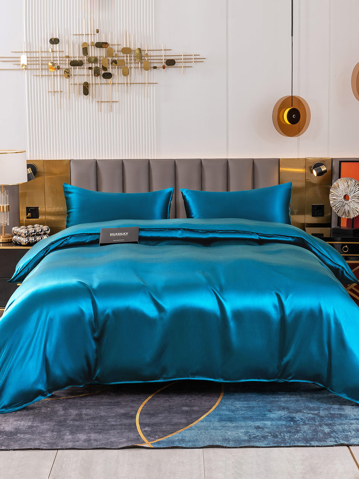 [Teal] SilkSilky-AU 19Momme Pure Silk Bedding Set 002