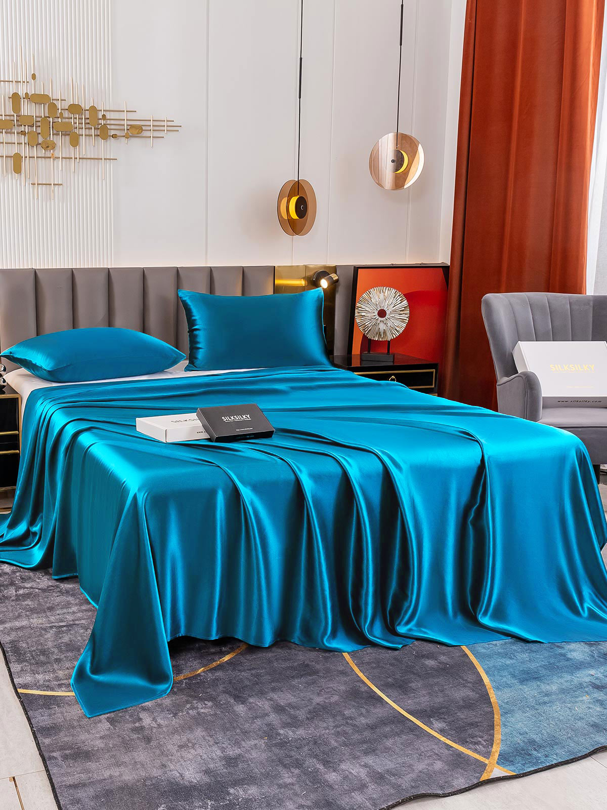 [Teal] SilkSilky-AU 19Momme Pure Silk Bedding Set 003