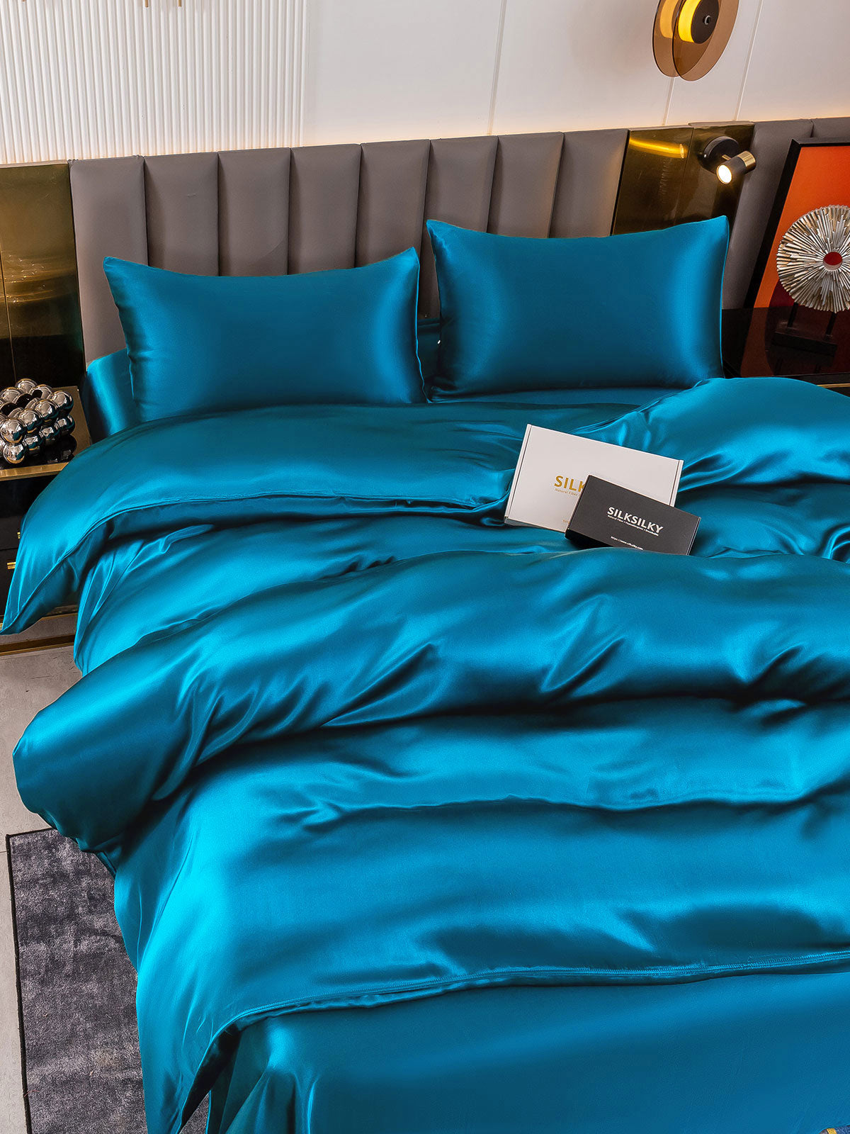 [Teal] SilkSilky-AU 19Momme Pure Silk Bedding Set 003