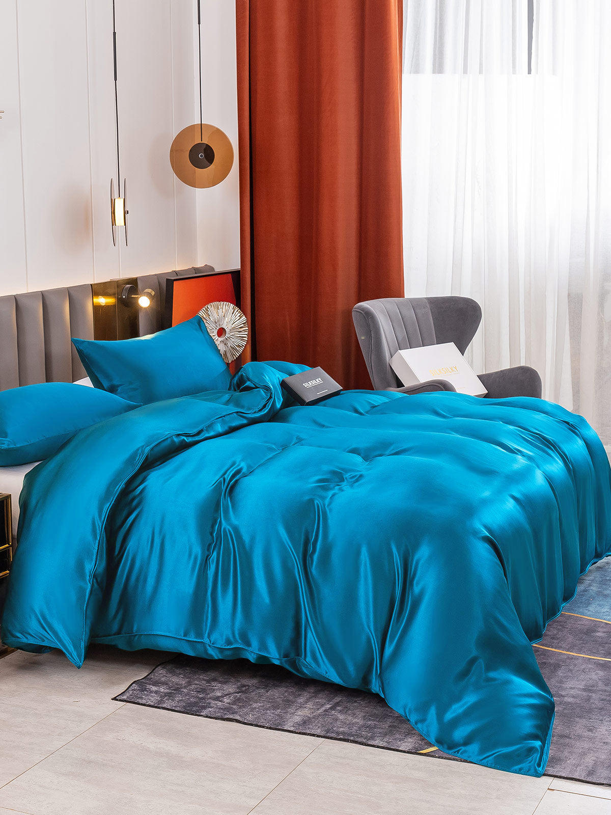 [Teal] SilkSilky-AU 19Momme Pure Silk Bedding Set 003