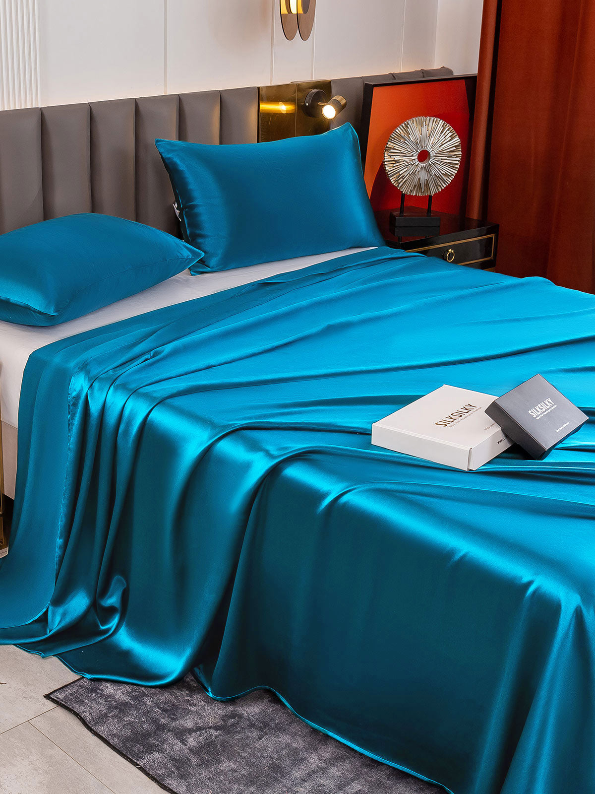 [Teal] SilkSilky-AU 19Momme Pure Silk Bedding Set 004
