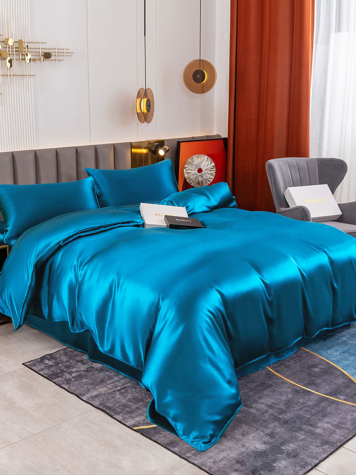 [Teal] SilkSilky-AU 19Momme Pure Silk Bedding Set 004