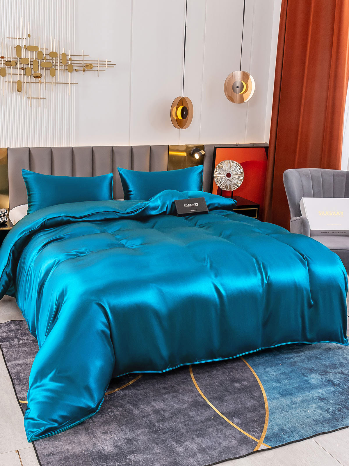 [Teal] SilkSilky-AU 19Momme Pure Silk Bedding Set 004