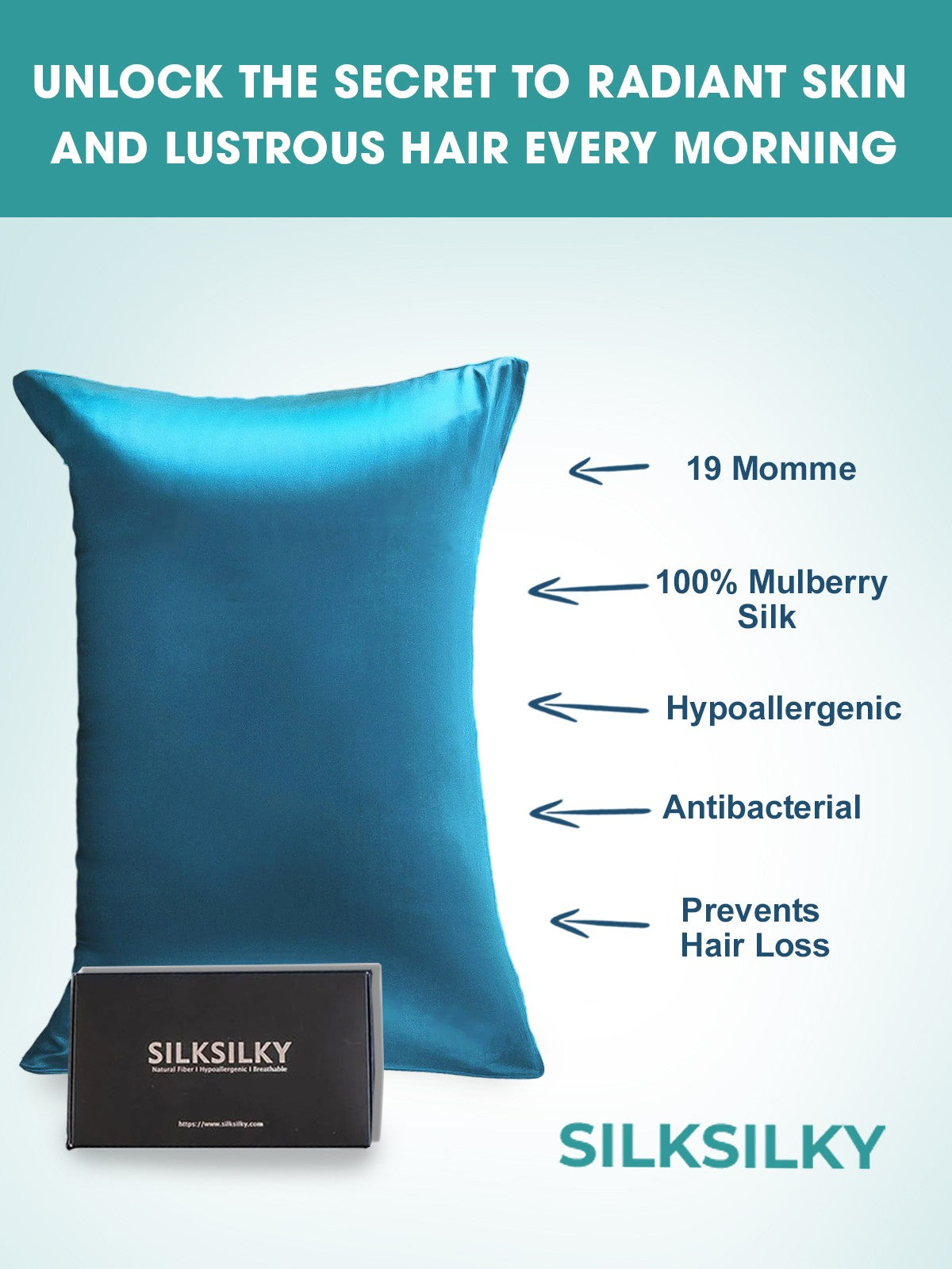 [Teal] SilkSilky-AU 19Momme Pure Silk Pillowcase 003