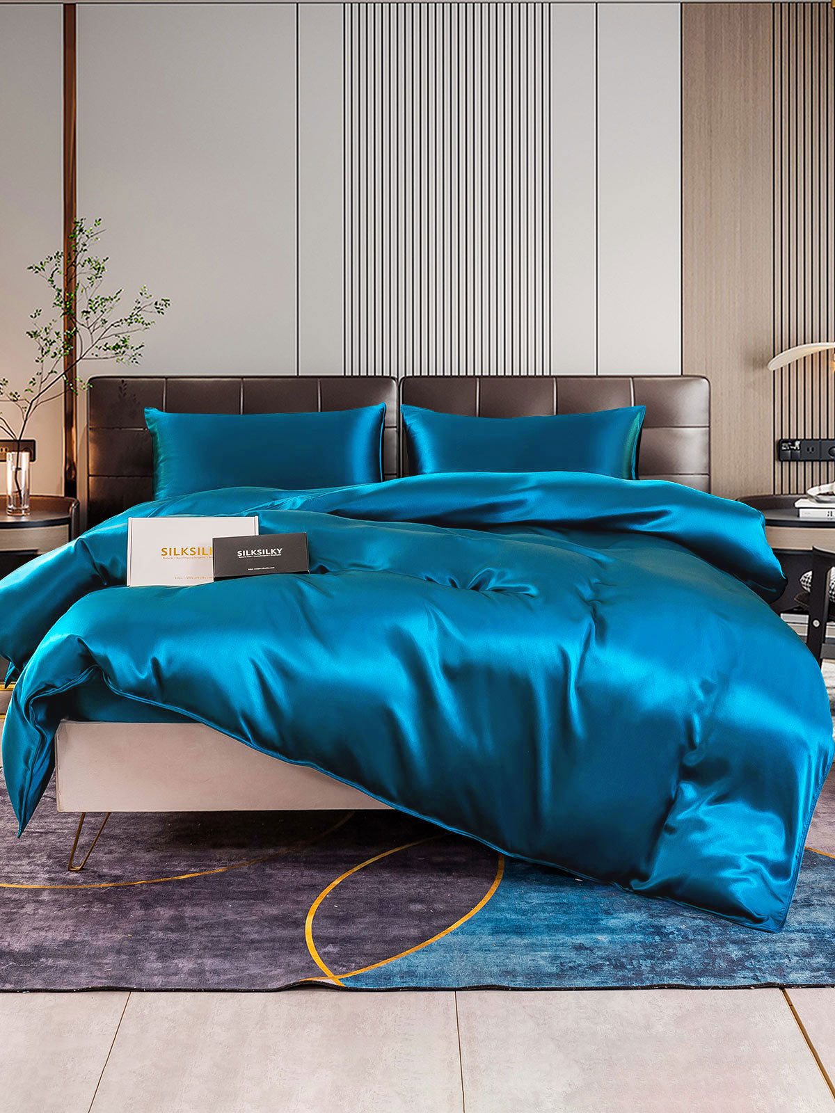 [Teal] SilkSilky-AU 22Momme Pure Silk Bedding Set 001
