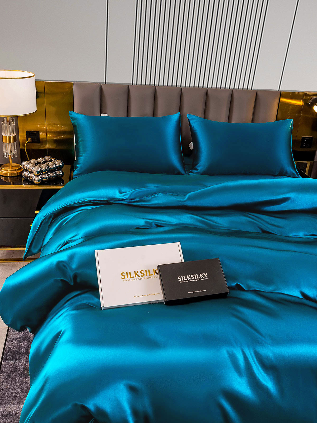 [Teal] SilkSilky-AU 22Momme Pure Silk Bedding Set 002
