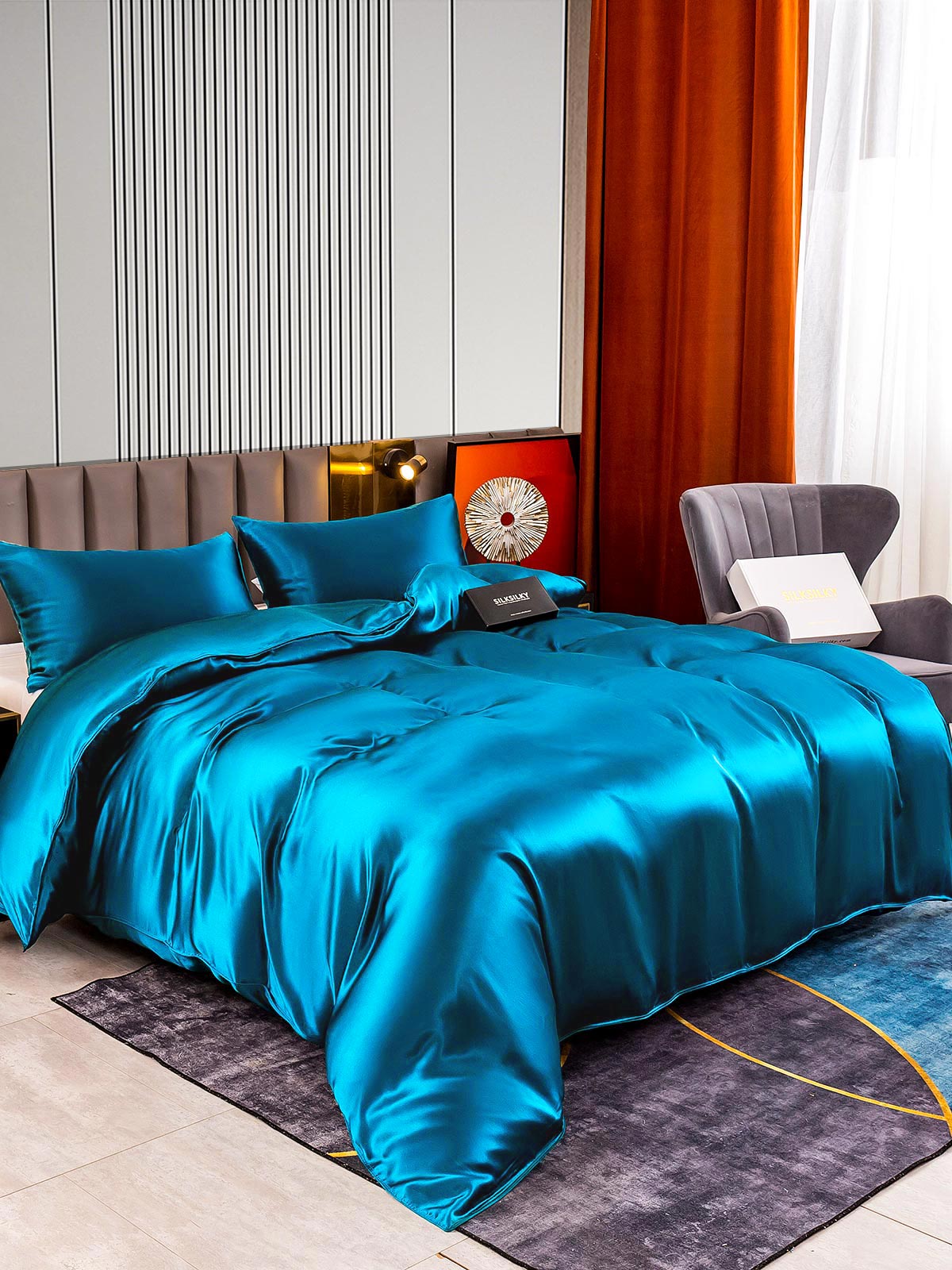 [Teal] SilkSilky-AU 22Momme Pure Silk Bedding Set 002