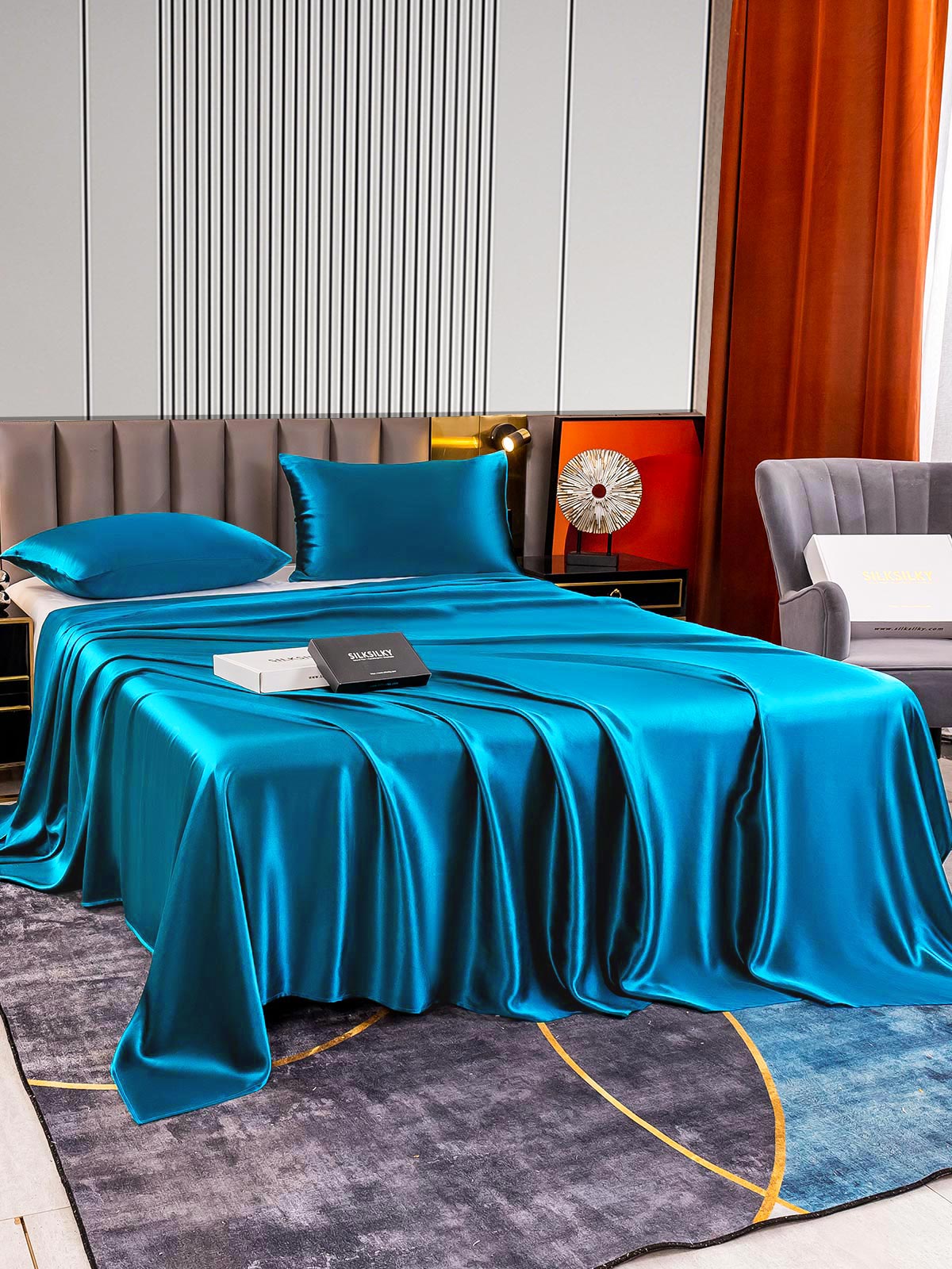 [Teal] SilkSilky-AU 22Momme Pure Silk Bedding Set 003