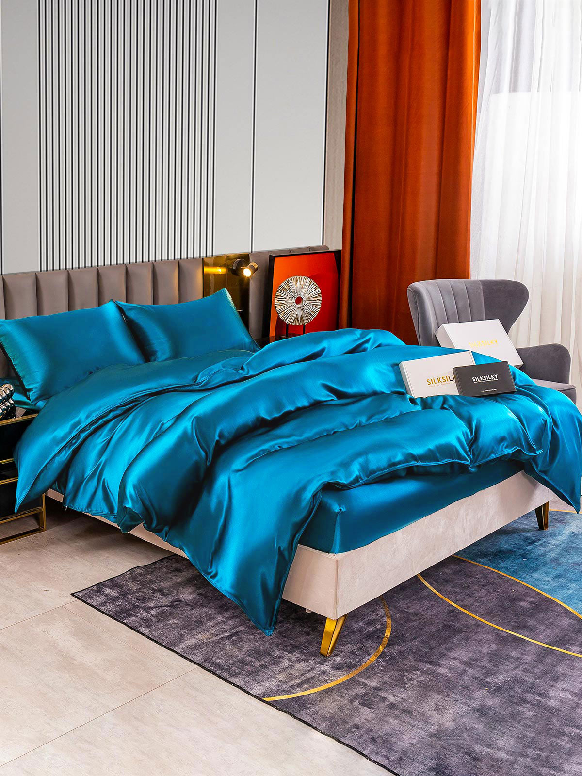 [Teal] SilkSilky-AU 22Momme Pure Silk Bedding Set 003