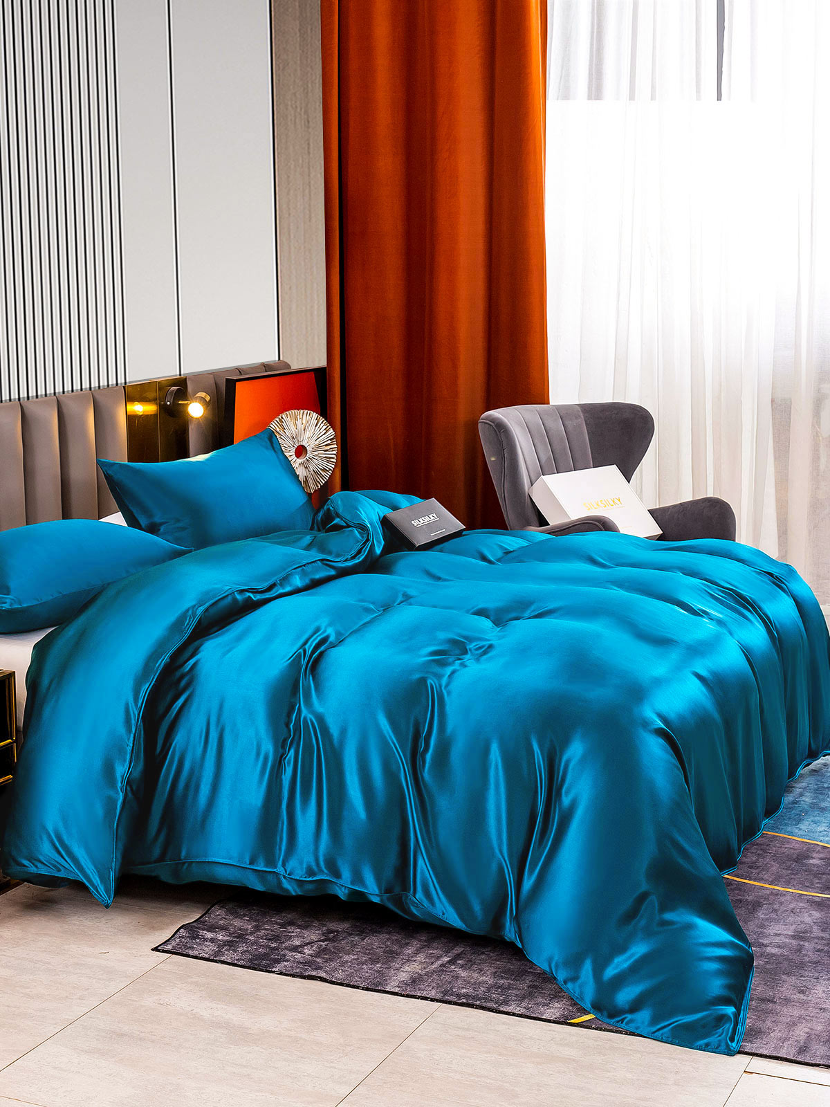 [Teal] SilkSilky-AU 22Momme Pure Silk Bedding Set 003