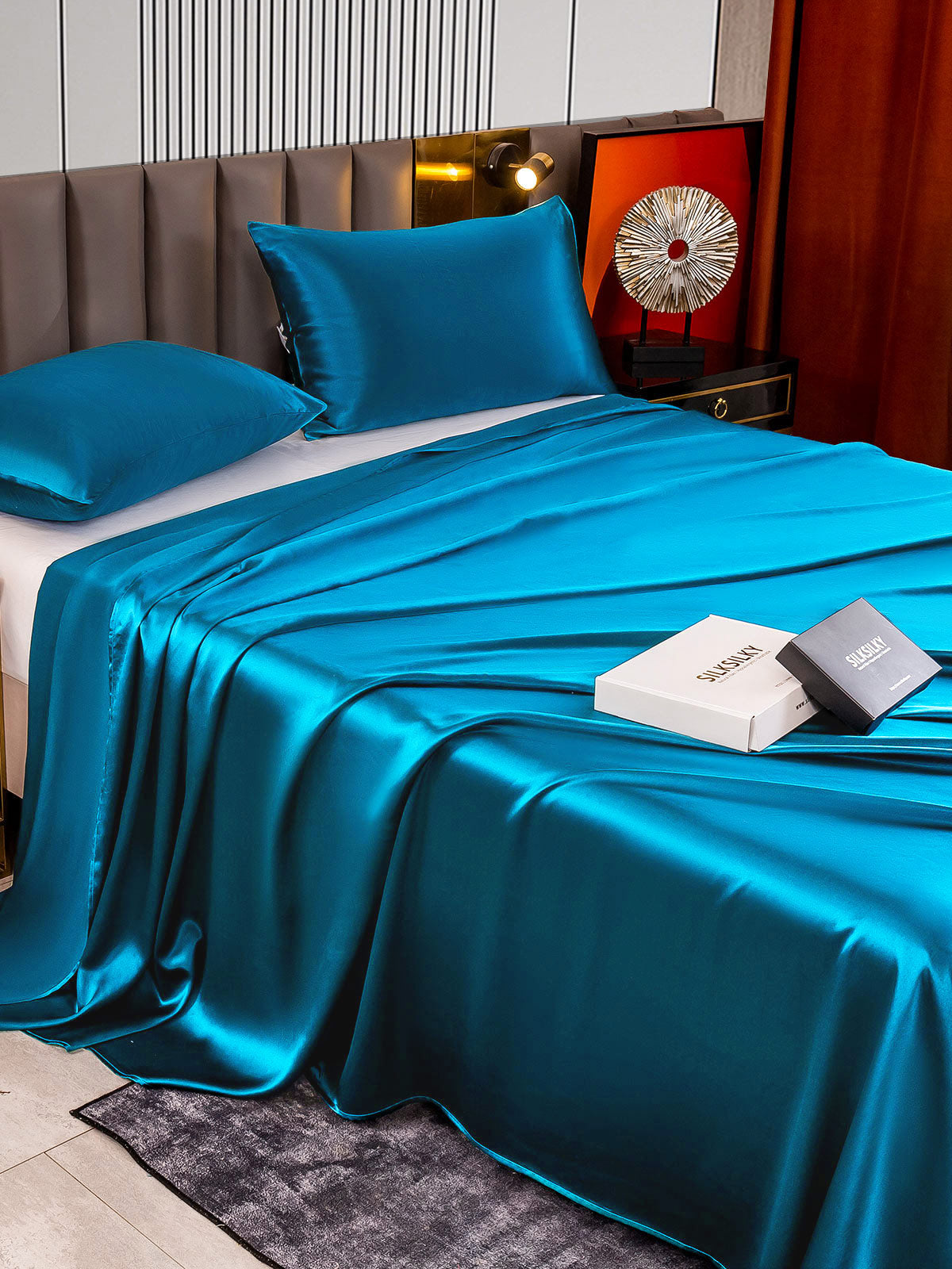 [Teal] SilkSilky-AU 22Momme Pure Silk Bedding Set 004
