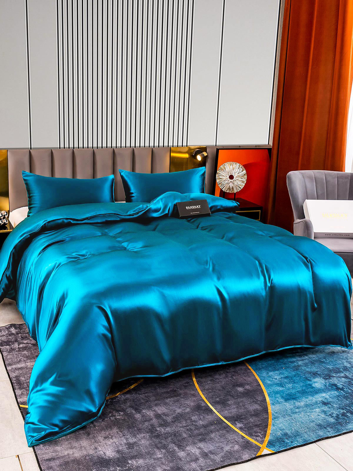 [Teal] SilkSilky-AU 22Momme Pure Silk Bedding Set 004