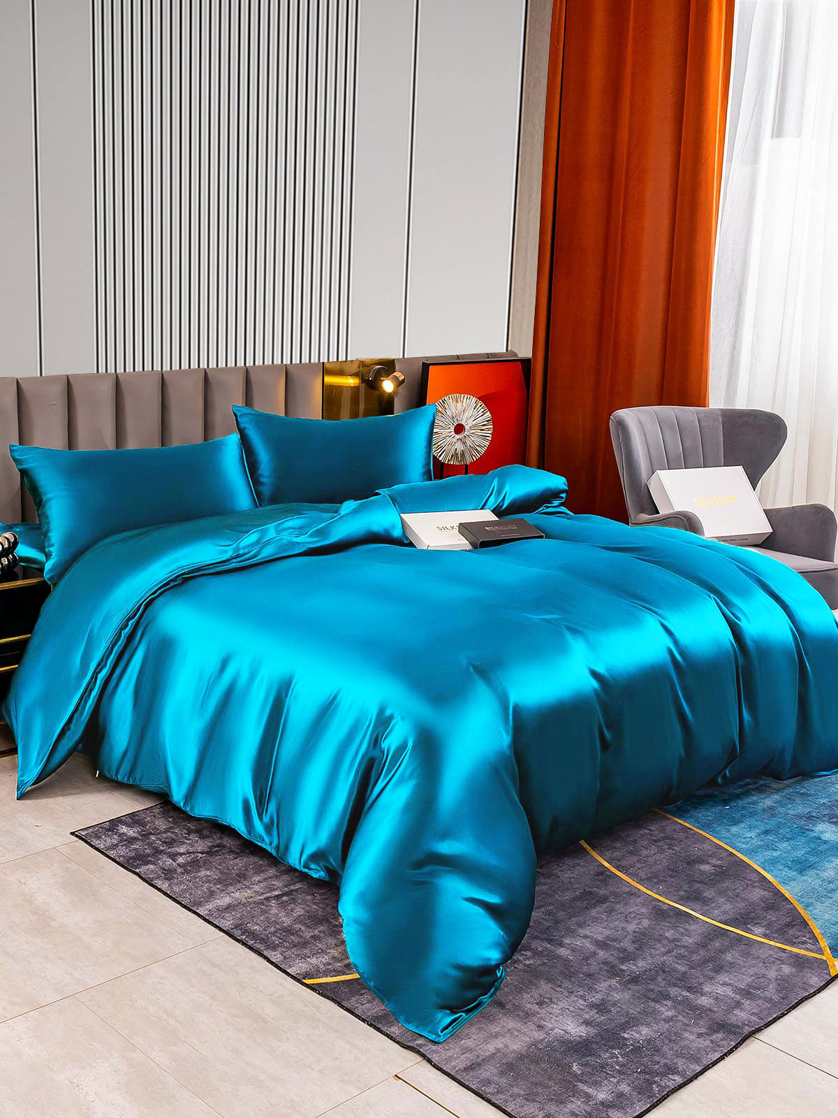[Teal] SilkSilky-AU 22Momme Pure Silk Bedding Set 005