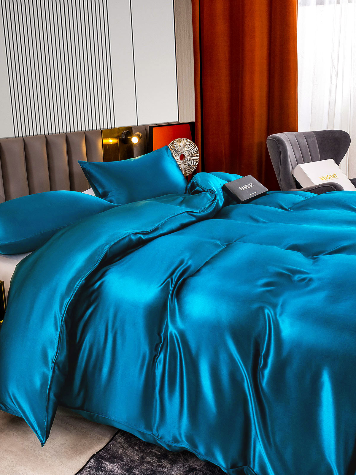 [Teal] SilkSilky-AU 22Momme Pure Silk Bedding Set 005