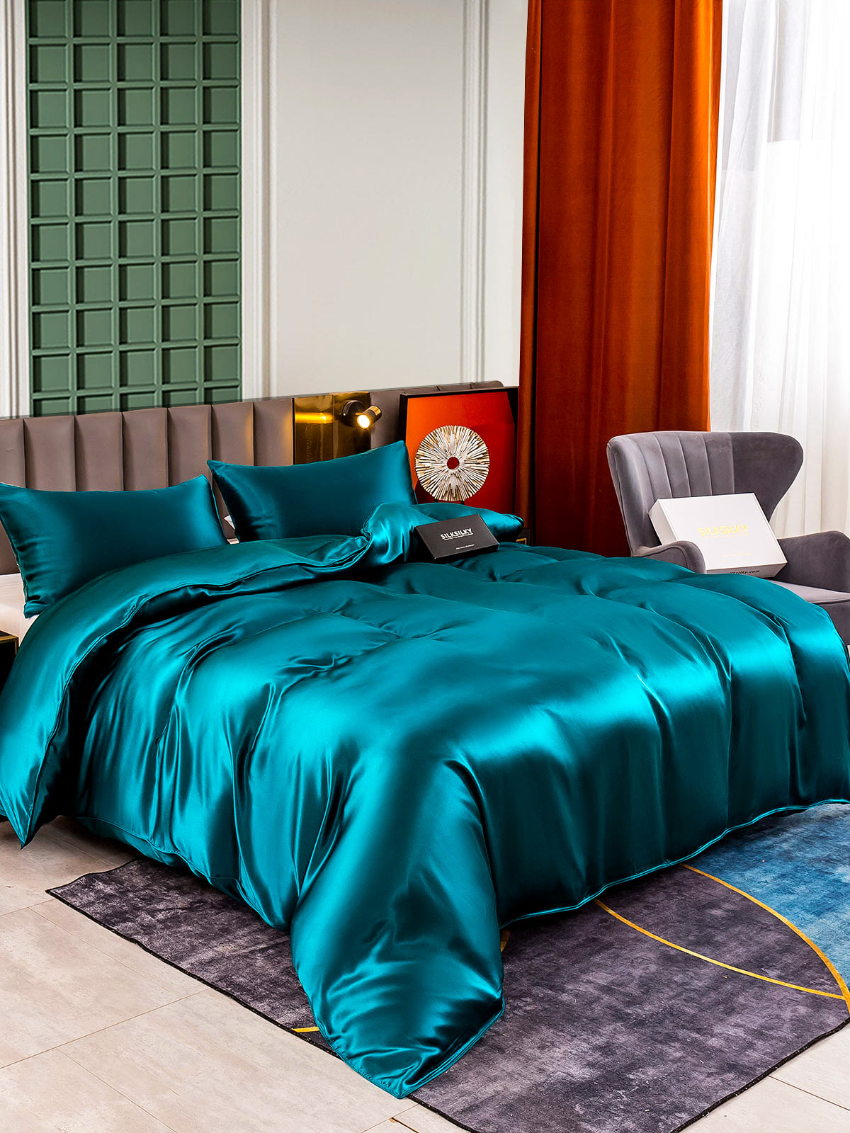 [Teal] SilkSilky-AU 25Momme Pure Silk Bedding Set 001
