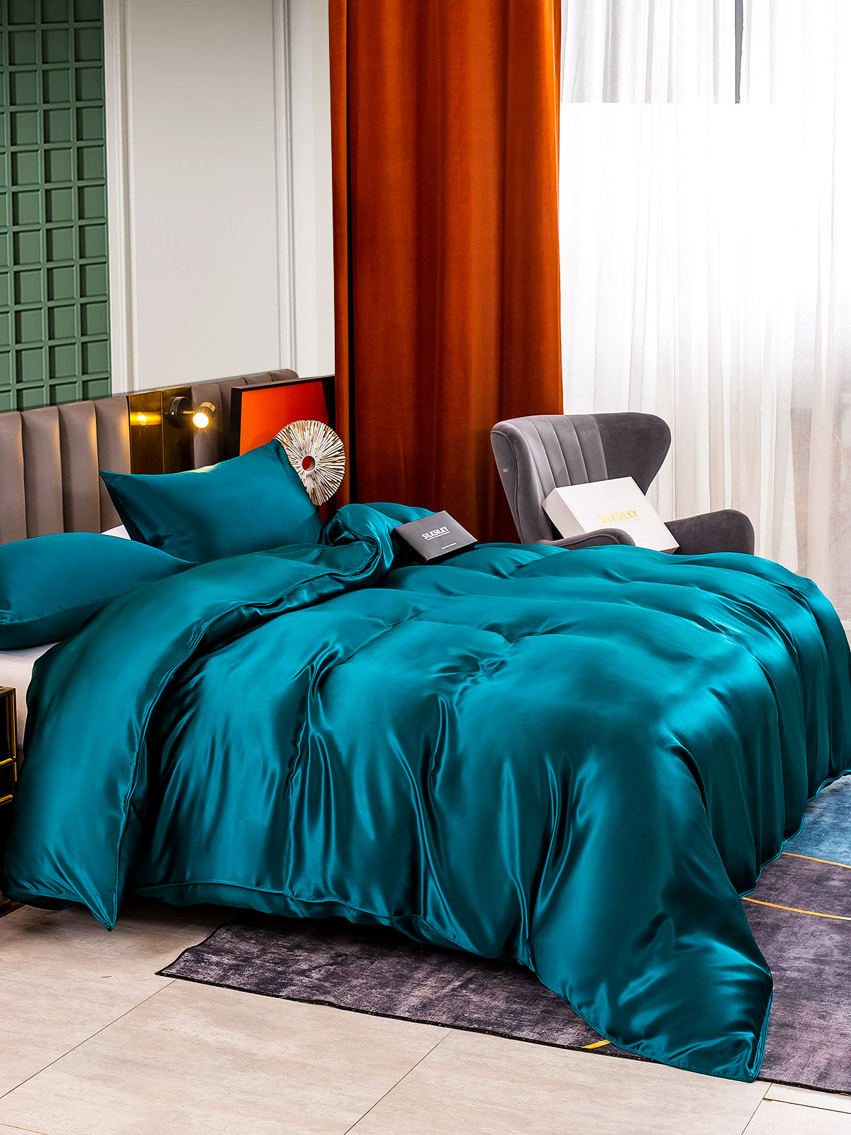 [Teal] SilkSilky-AU 25Momme Pure Silk Bedding Set 003