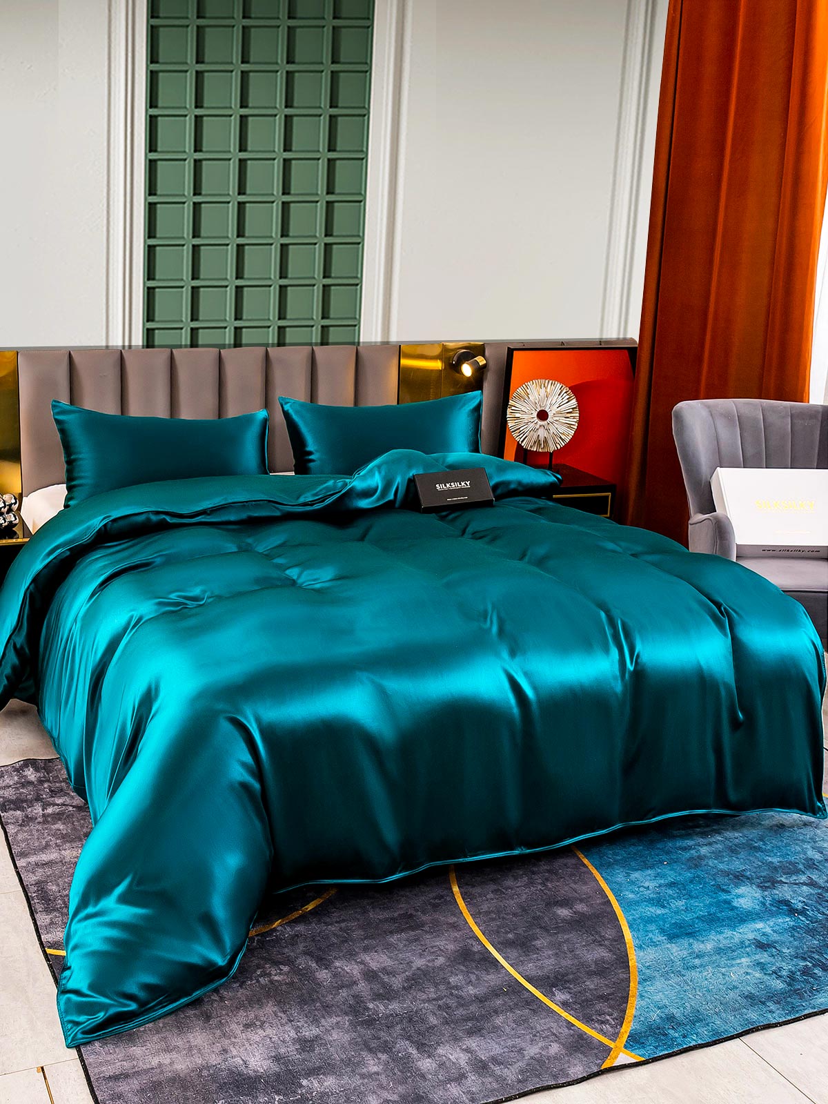 [Teal] SilkSilky-AU 25Momme Pure Silk Bedding Set 004