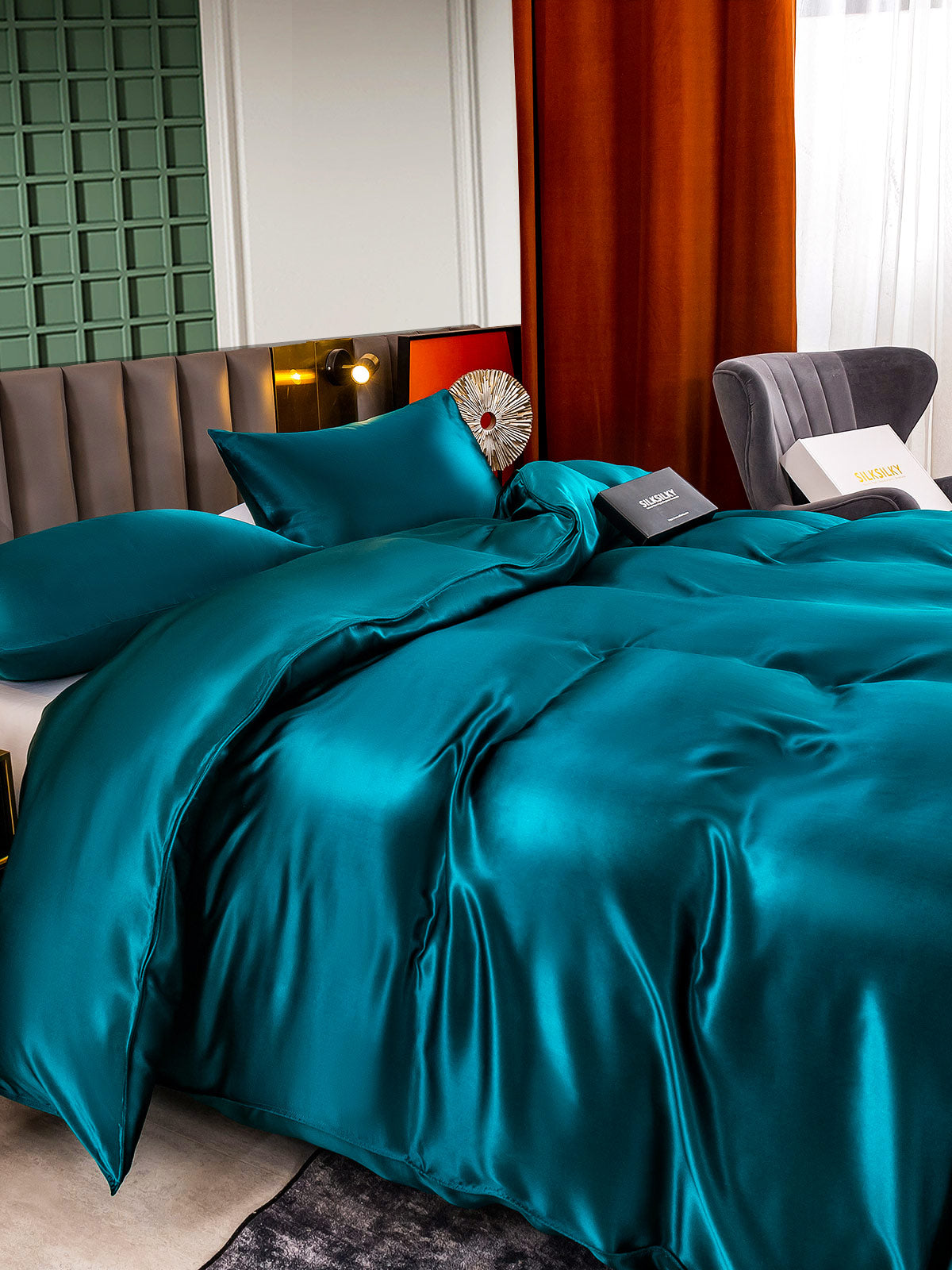 [Teal] SilkSilky-AU 25Momme Pure Silk Bedding Set 005