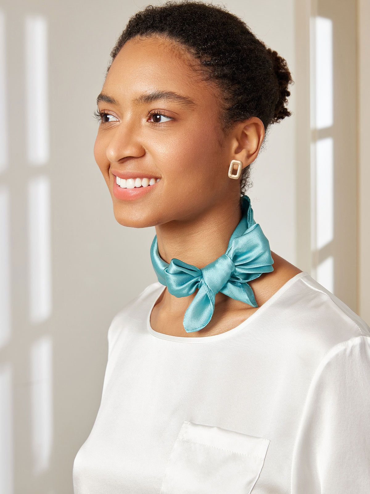 [Teal] SilkSilky-AU Pure Silk Scarf 003
