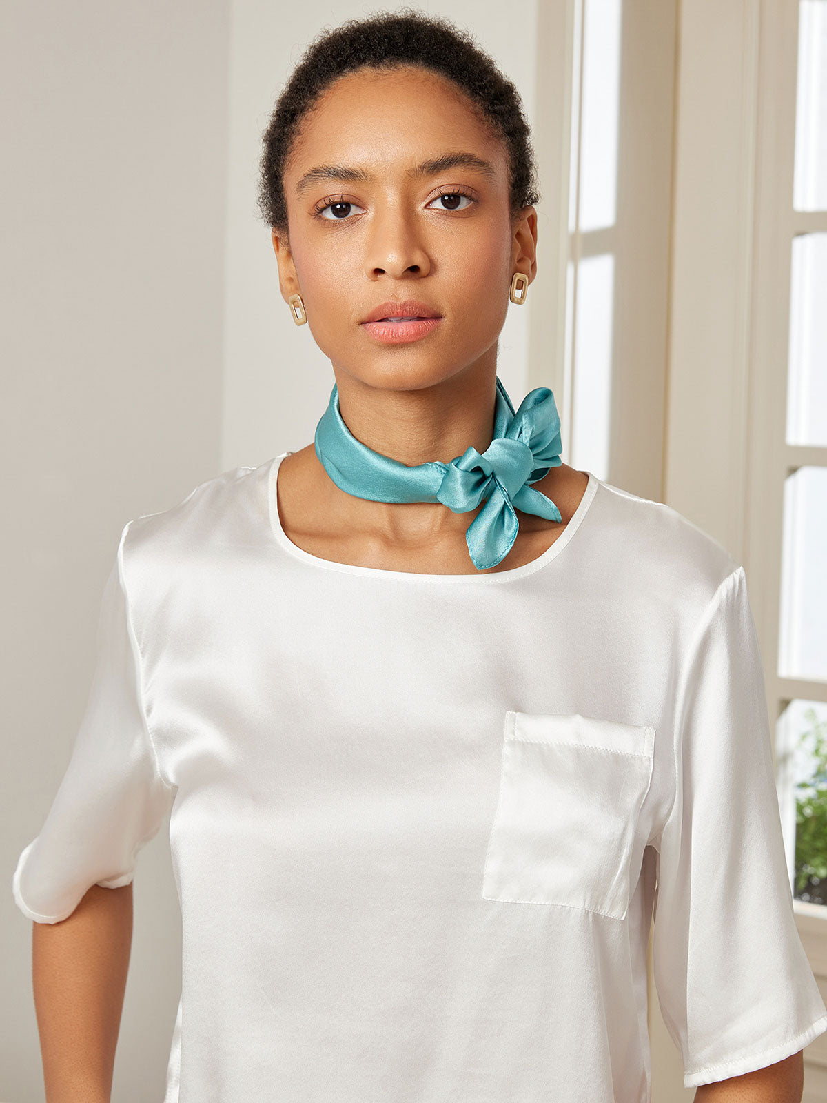 [Teal] SilkSilky-AU Pure Silk Scarf 004