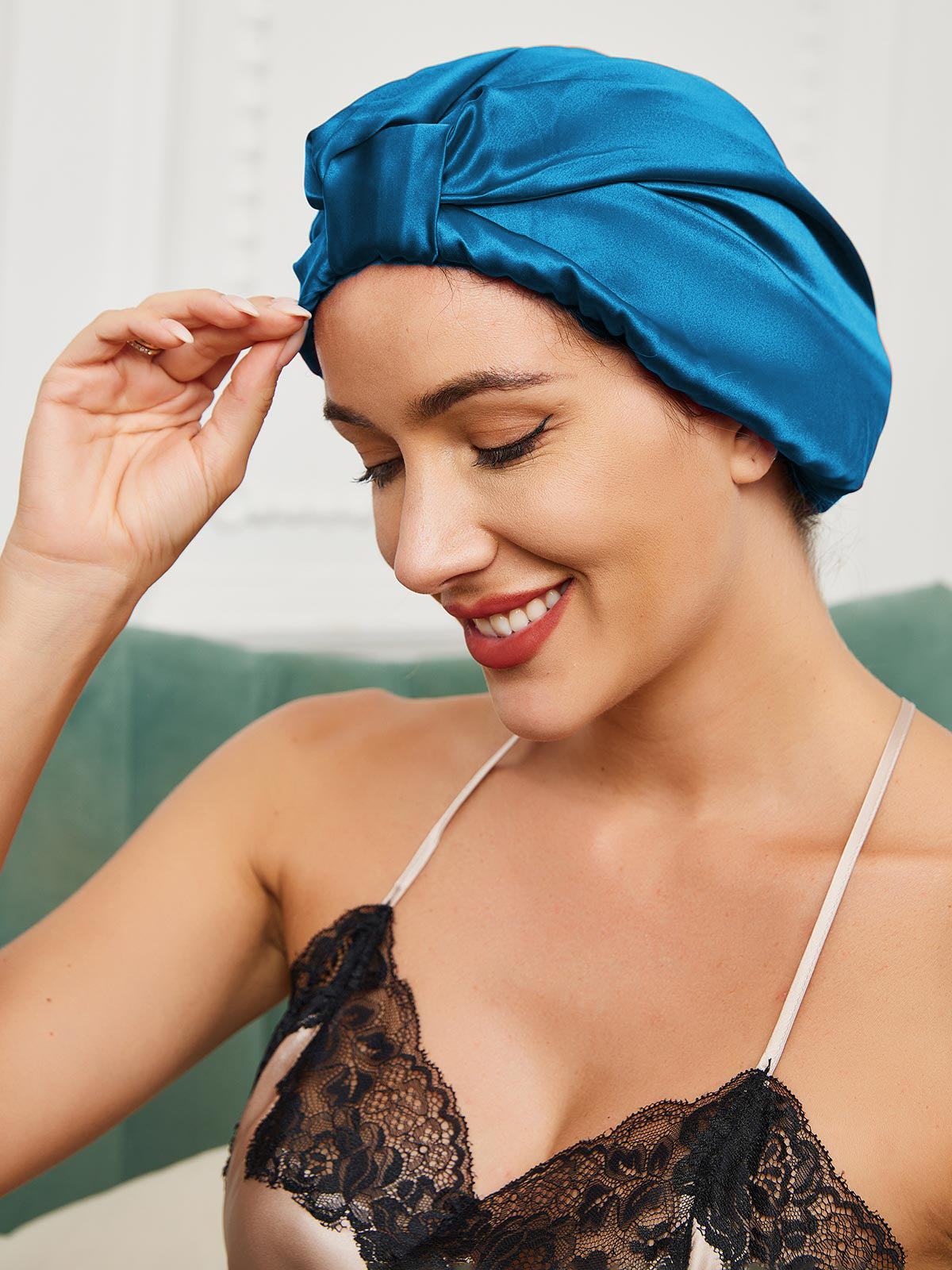 [Teal] SilkSilky-AU Pure Silk Sleep Cap 001